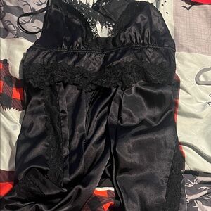 Women's Black Satin Lace top and bottom